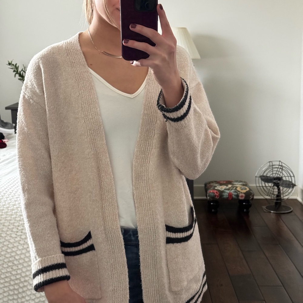 SHEIN Cream Cardigan with Black Stripes